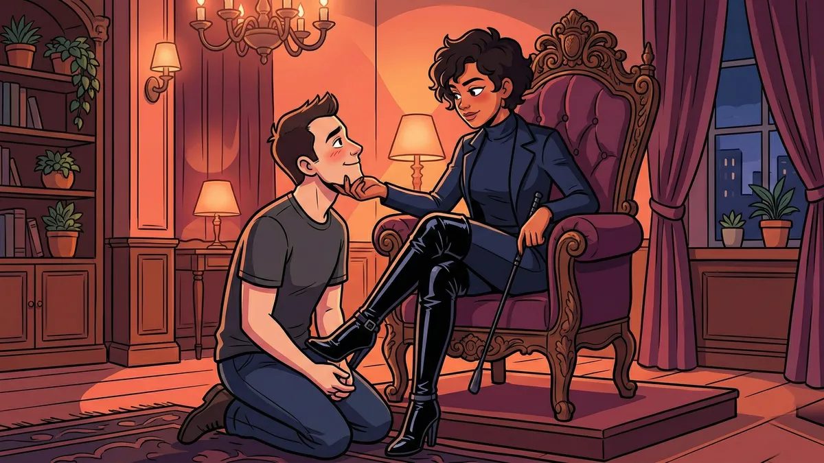 Ilustração artística representando dinâmicas de poder feminino com tons de coral e roxo