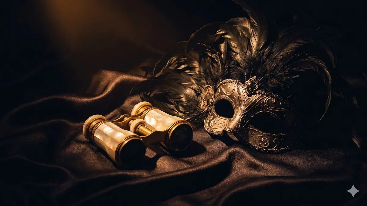 Ilustração artística abstrata representando o jogo entre olhar e ser visto com tons de coral e roxo